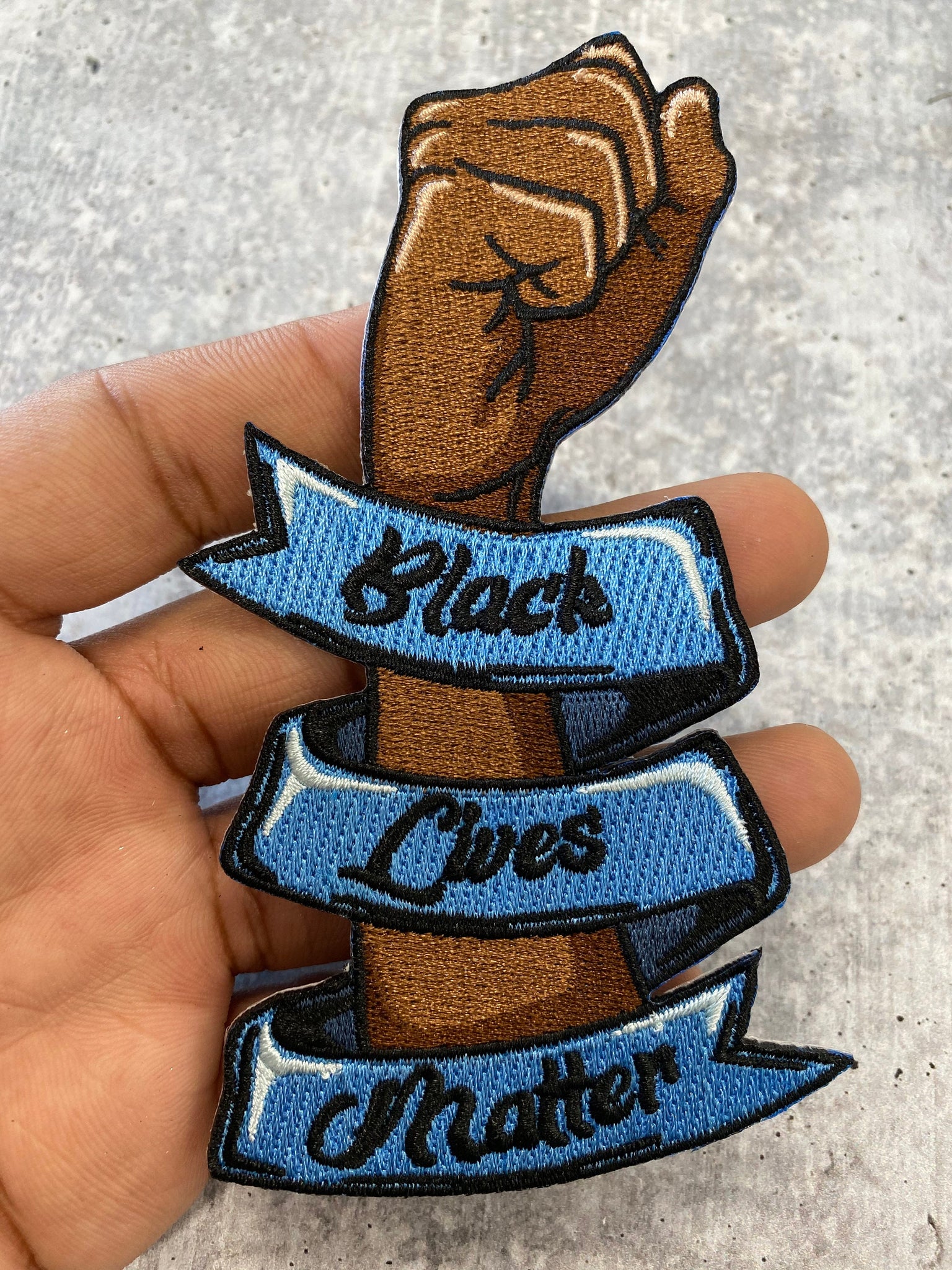 NEW, Black Lives Matter Fist (Blue Ribbon), Exclusive Afrocentric Patch, Size 4.5 x 2.5'', Iron-on Patch, Conscious Gifts, Juneteenth, BLM