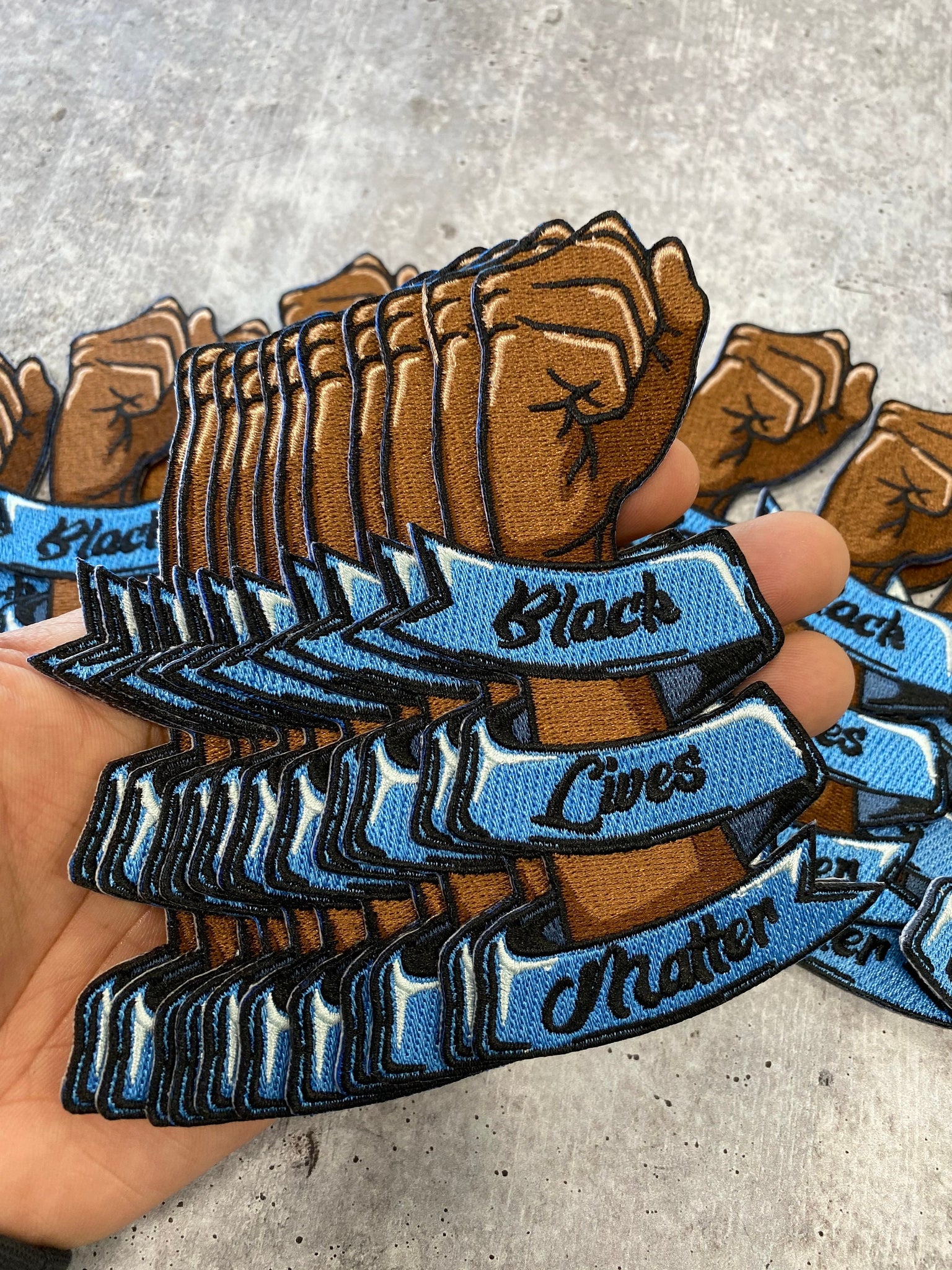 NEW, Black Lives Matter Fist (Blue Ribbon), Exclusive Afrocentric Patch, Size 4.5 x 2.5'', Iron-on Patch, Conscious Gifts, Juneteenth, BLM