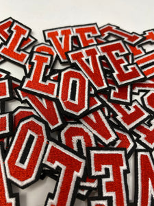 NEW, "LOVE" Red & White, Cool Applique For Clothing, Iron-on Embroidered Patch for jackets and accessories