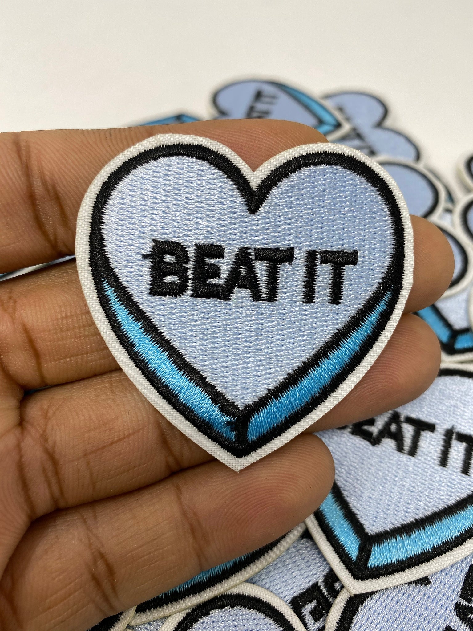 NEW, "Beat It"  2-pc/set, 2"-x 1" inch, DIY, Embroidered Applique Iron On Patch, Patches for Girls Jackets