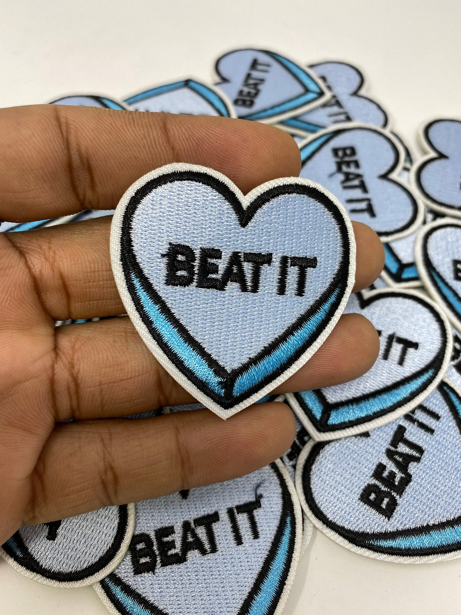 NEW, "Beat It"  2-pc/set, 2"-x 1" inch, DIY, Embroidered Applique Iron On Patch, Patches for Girls Jackets