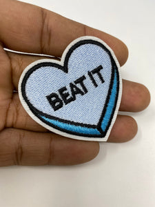 NEW, "Beat It"  2-pc/set, 2"-x 1" inch, DIY, Embroidered Applique Iron On Patch, Patches for Girls Jackets