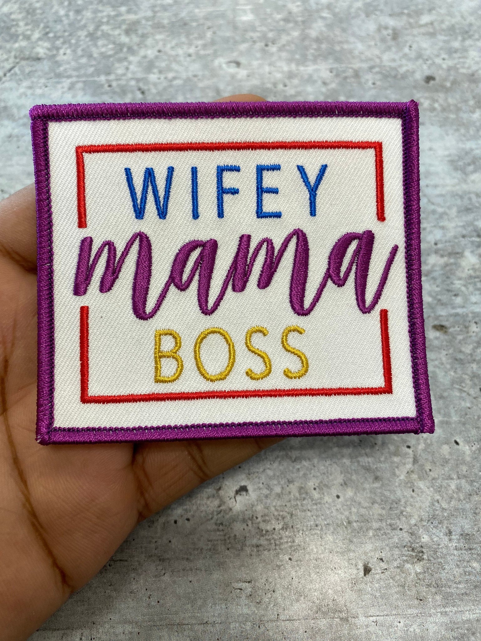 NEW, "Wifey, Mama, Boss" (Purple, Red, Yellow) Iron-on Patch for Denim Jackets, Hats, and Bags, Small Jacket Patch, 4"x4", Craft Supplies