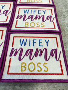 NEW, "Wifey, Mama, Boss" (Purple, Red, Yellow) Iron-on Patch for Denim Jackets, Hats, and Bags, Small Jacket Patch, 4"x4", Craft Supplies