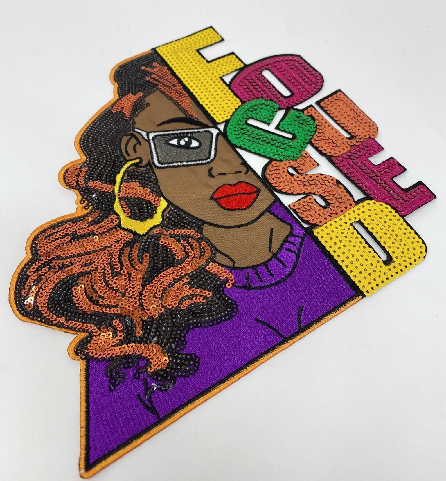 New, "Focused" Sequins, Embroidery, & Satin, 10" Patch, Iron-on Exclusive Applique, Large Back Patch, Sequins Patch, Jacket Patch