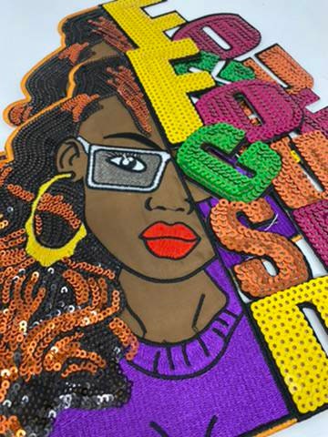New, "Focused" Sequins, Embroidery, & Satin, 10" Patch, Iron-on Exclusive Applique, Large Back Patch, Sequins Patch, Jacket Patch