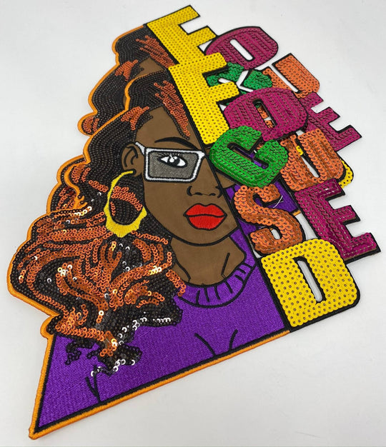 New, "Focused" Sequins, Embroidery, & Satin, 10" Patch, Iron-on Exclusive Applique, Large Back Patch, Sequins Patch, Jacket Patch
