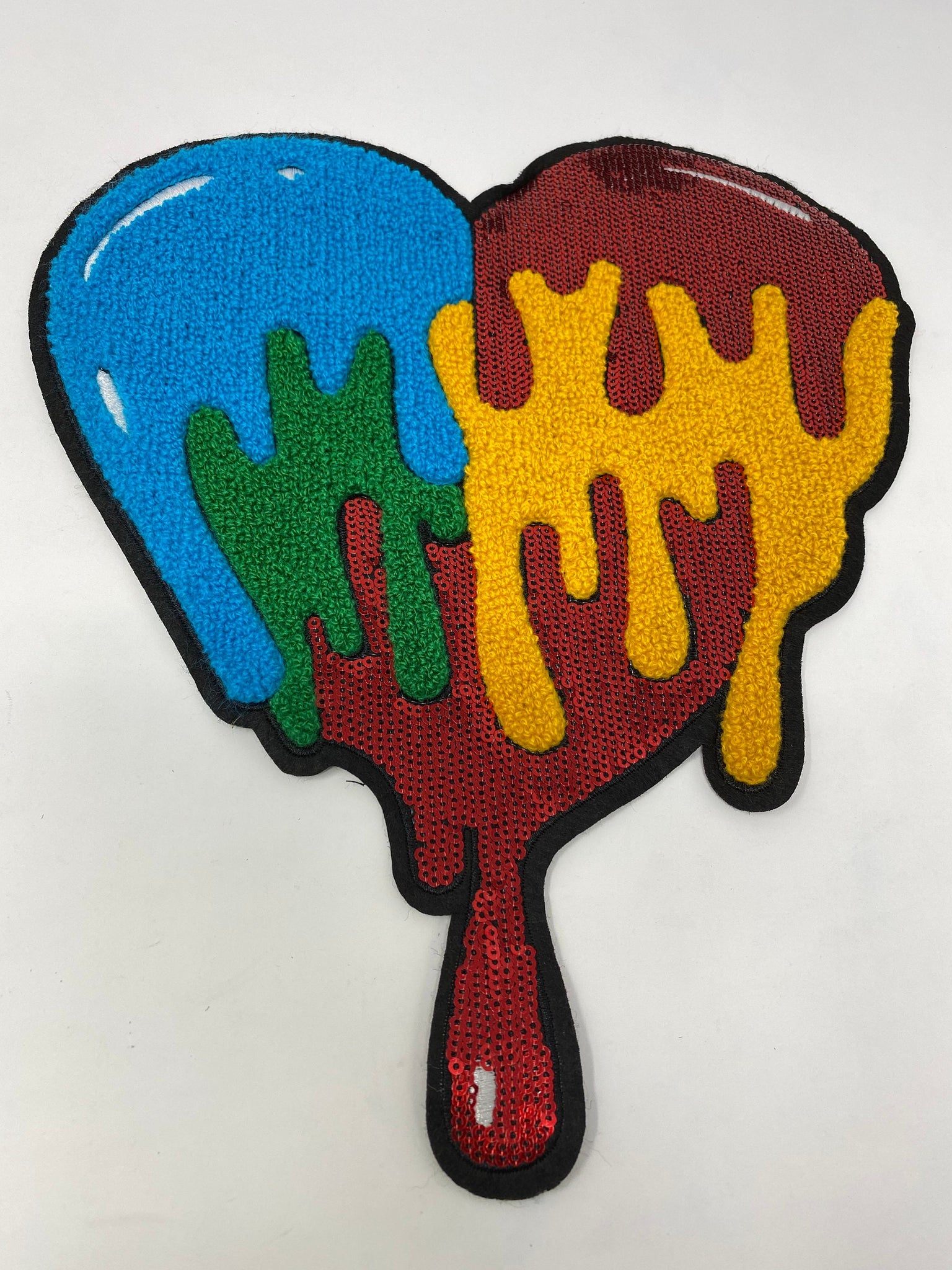 Vibrant 1-pc Chenille Patch "Colorful Dripping Heart " Patch (sew-on) Size 9X11", Exclusive Chenille Patch, Denim Jacket, Shirts, & Hoodies