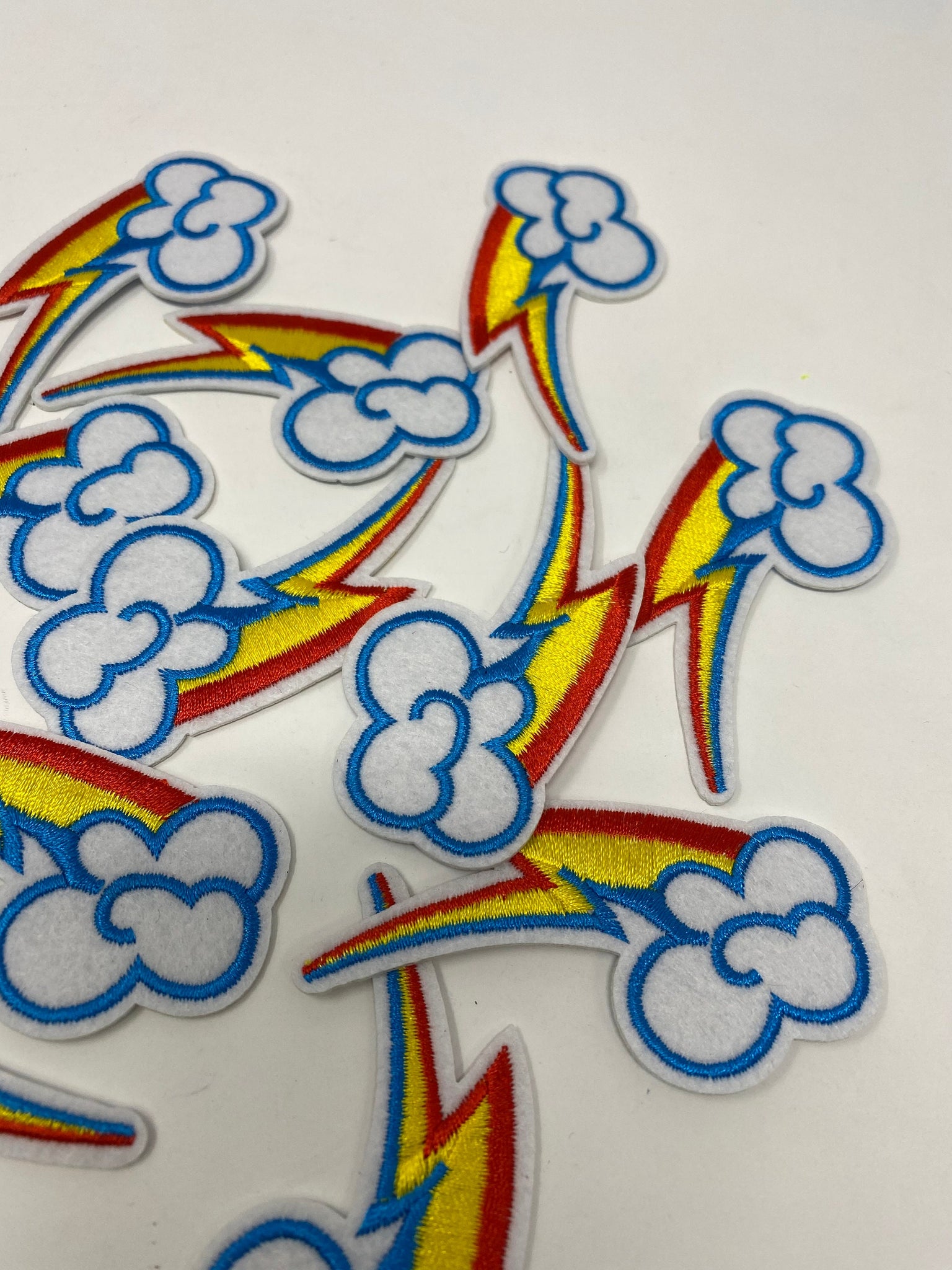 NEW, 2-pc Set, Cloudy Rainbow Bolt, 2-inch Patch, Iron or Sew on Embroidered Applique; Diamond Patch, Popular patches and appliques