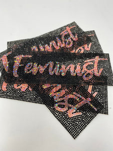 NEW, Blinged Out "FEMINIST" Rhinestone Patch with Adhesive, Rhinestone Applique, Size 7"x2.5", Czech Rhinestones, DIY Applique