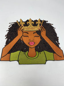 New, "Adjust Your Crown Queen" Sequins, Embroidery, & Satin, 10.5'' Patch, Iron-on Exclusive Applique, Large Back Patch, Sequins Patch