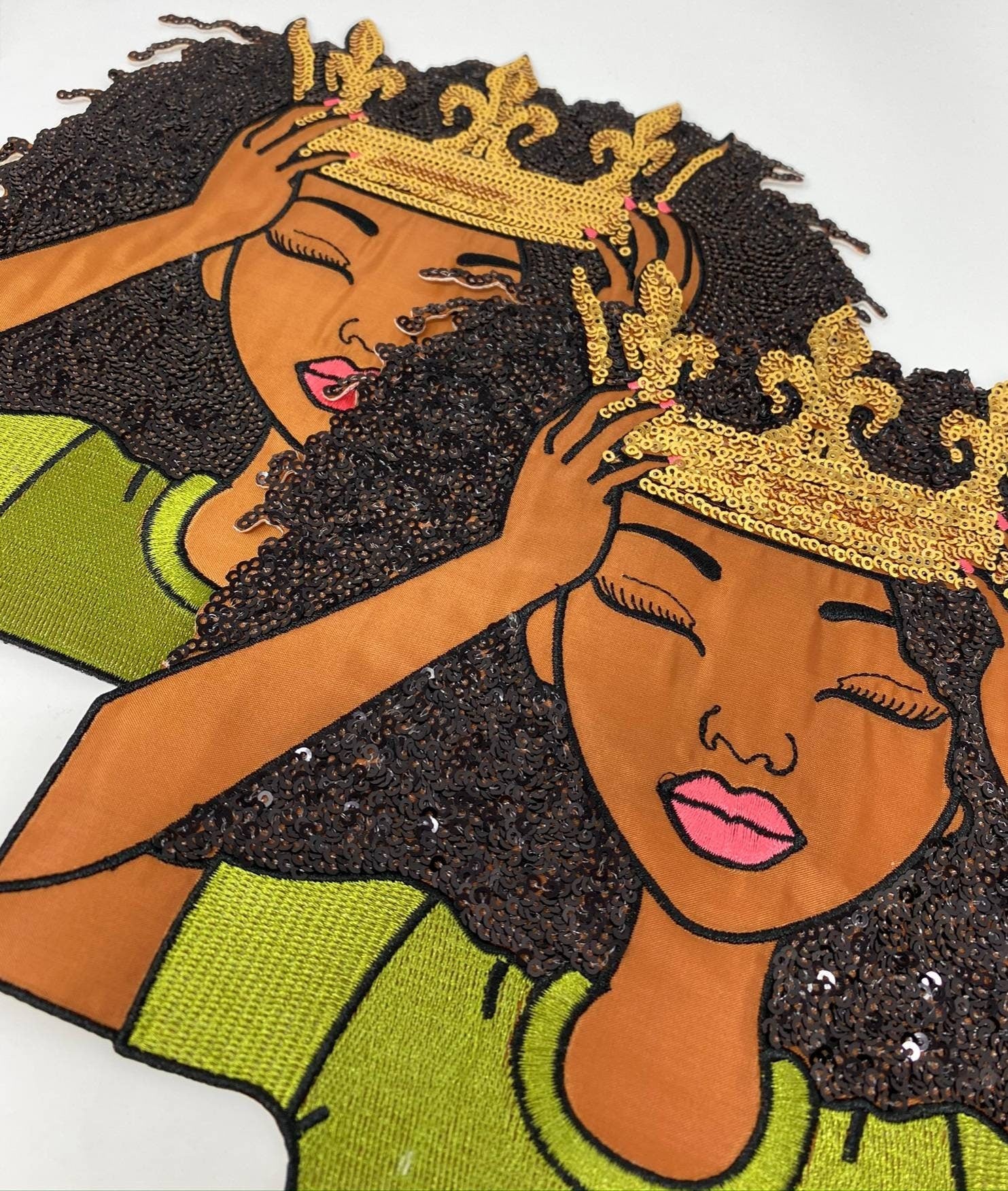 New, "Adjust Your Crown Queen" Sequins, Embroidery, & Satin, 10.5'' Patch, Iron-on Exclusive Applique, Large Back Patch, Sequins Patch