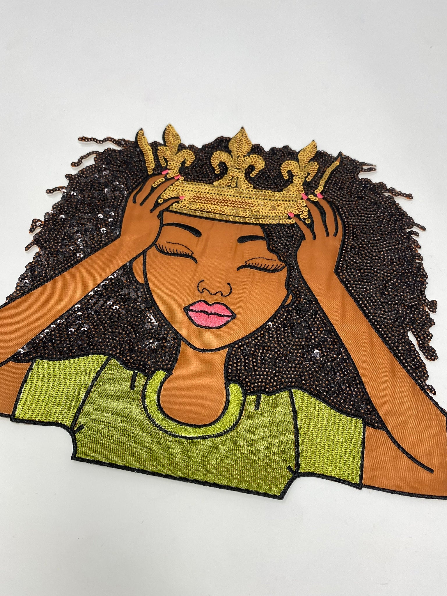 New, SEQUIN & Satin "Adjust Yo' Crown Sis" 9.25" Patch, Iron-on/Sew-on, Exclusive Applique, Large Patch, Sparkling Patch, Embroidered DIY