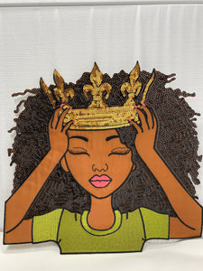 New, SEQUIN & Satin "Adjust Yo' Crown Sis" 9.25" Patch, Iron-on/Sew-on, Exclusive Applique, Large Patch, Sparkling Patch, Embroidered DIY