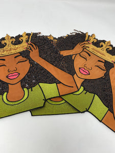 New, SEQUIN & Satin "Adjust Yo' Crown Sis" 9.25" Patch, Iron-on/Sew-on, Exclusive Applique, Large Patch, Sparkling Patch, Embroidered DIY