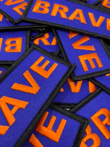 Popular Patch, Blue, Black & Orange|Brave Iron-on Embroidered Patch;  Statement Patch, Patches for Men, Size 3 x 1.75, Small Jacket Patch