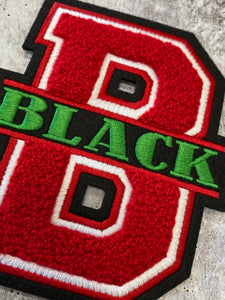 Monogram Letter, "B" Embroidered Word Black, Red, White, Black, Green, Size 6", Iron-on Backing, Medium Applique, Varsity Jackets, DIY Craft