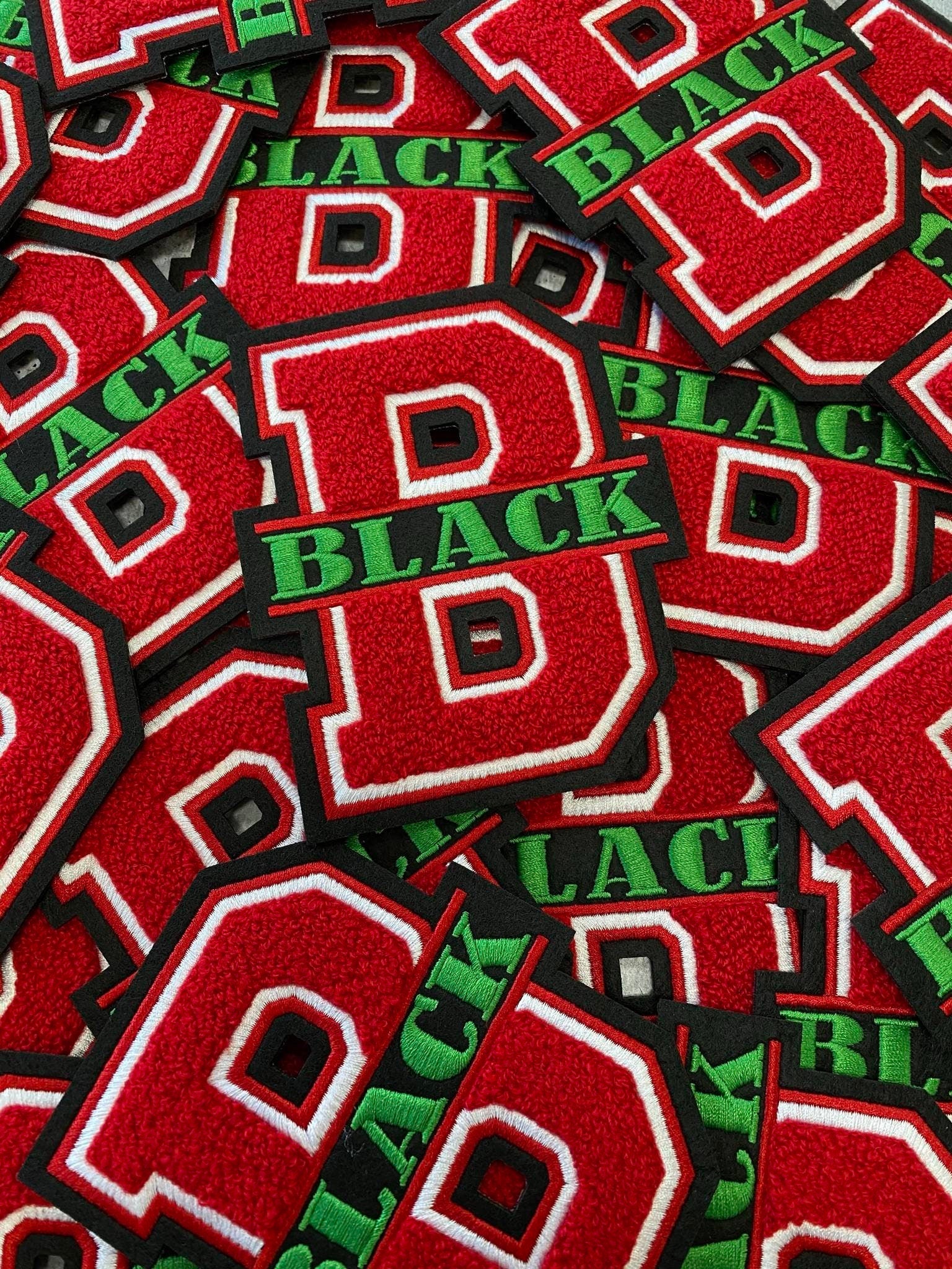 Monogram Letter, "B" Embroidered Word Black, Red, White, Black, Green, Size 6", Iron-on Backing, Medium Applique, Varsity Jackets, DIY Craft
