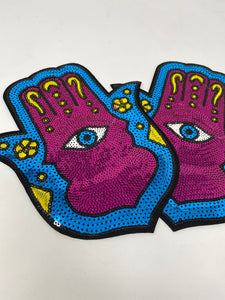 Medium, "Hamsa Eye Patch," NEW DESIGN Sequins Iron-on Patch, Colorful, Cool Bling Patch, DIY Applique; Vintage Patch, Size 7"