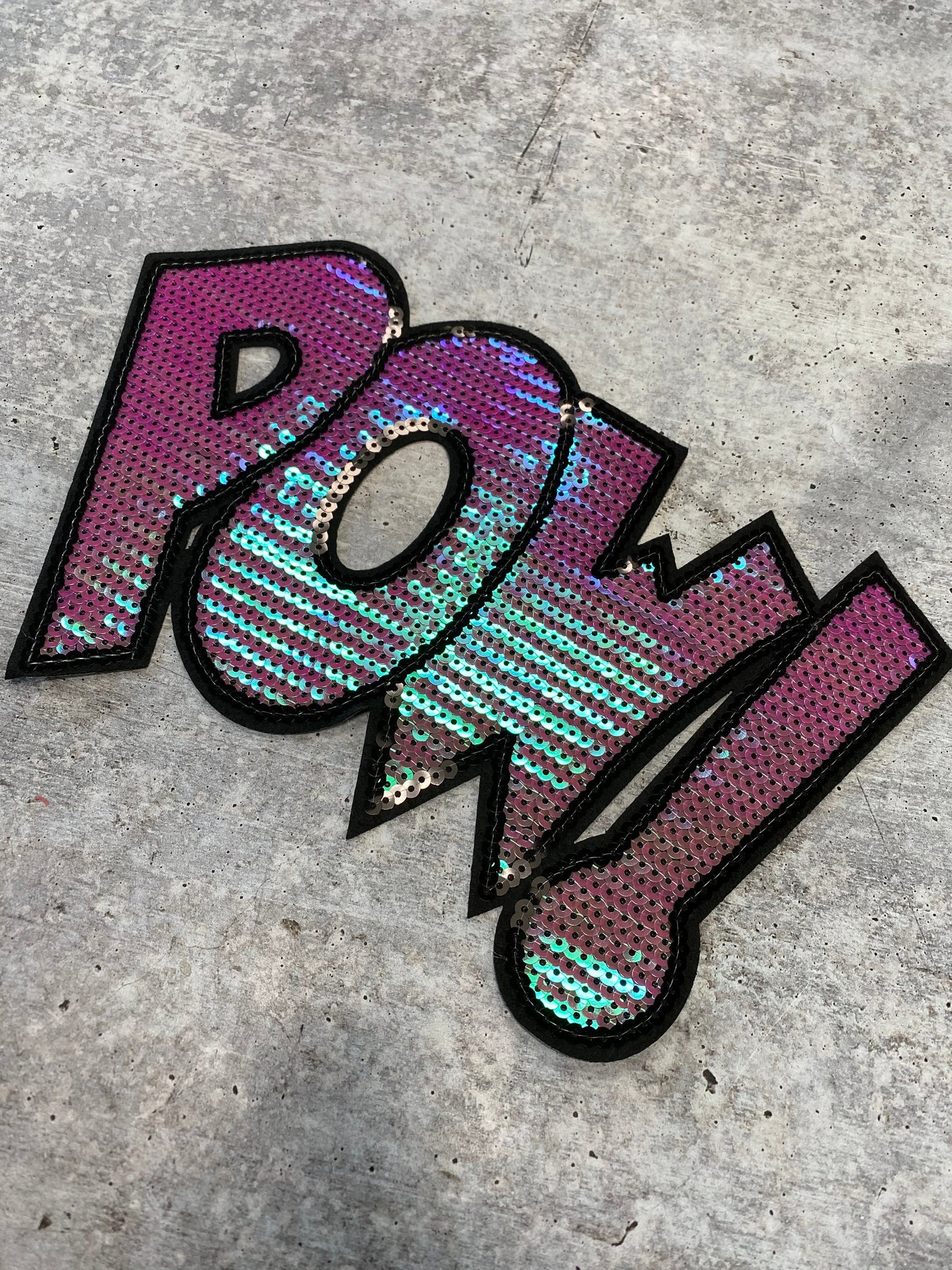 NEW, Sequins "POW!"  SEQUINS Patch, Adorable Emblem, Home Girls Statement Patch, Iron-on Embroidered Applique, Size 9.5", Jacket Patch