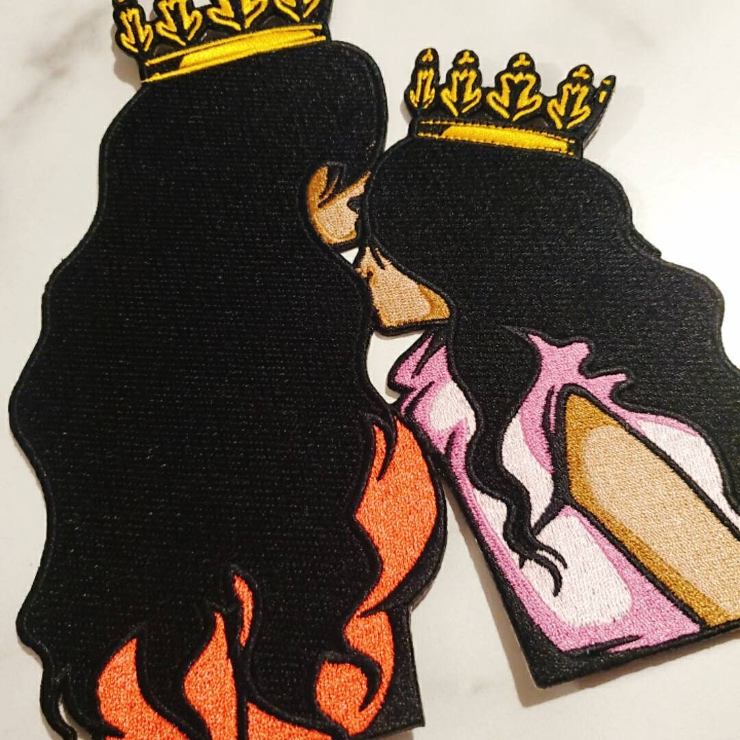 Exclusive, "Crowned Mommy & Me", Large Embroidery Patch, Size 8"x6", Iron-on Applique, Back Patch, Patch for Jackets