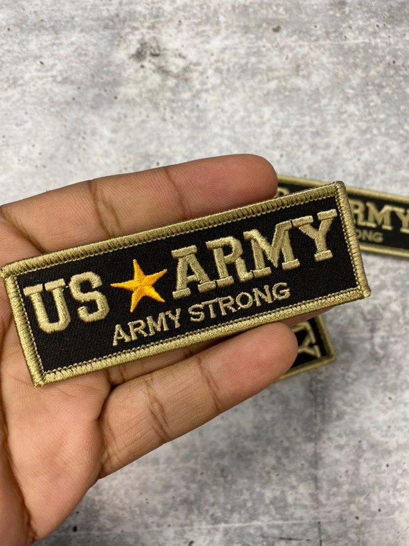 New "US ARMY" Military Emblem, Army Green & Black, with Gold Star, Embroidery Patch, Size 3"x1", Iron-on Patch, Small Badge for Clothing