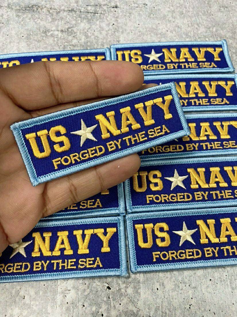 New "US NAVY" Military Emblem, Navy Blue & Gold, with White Star, Embroidery Patch, Size 3"x1", Iron-on Patch, Small Badge for Clothing