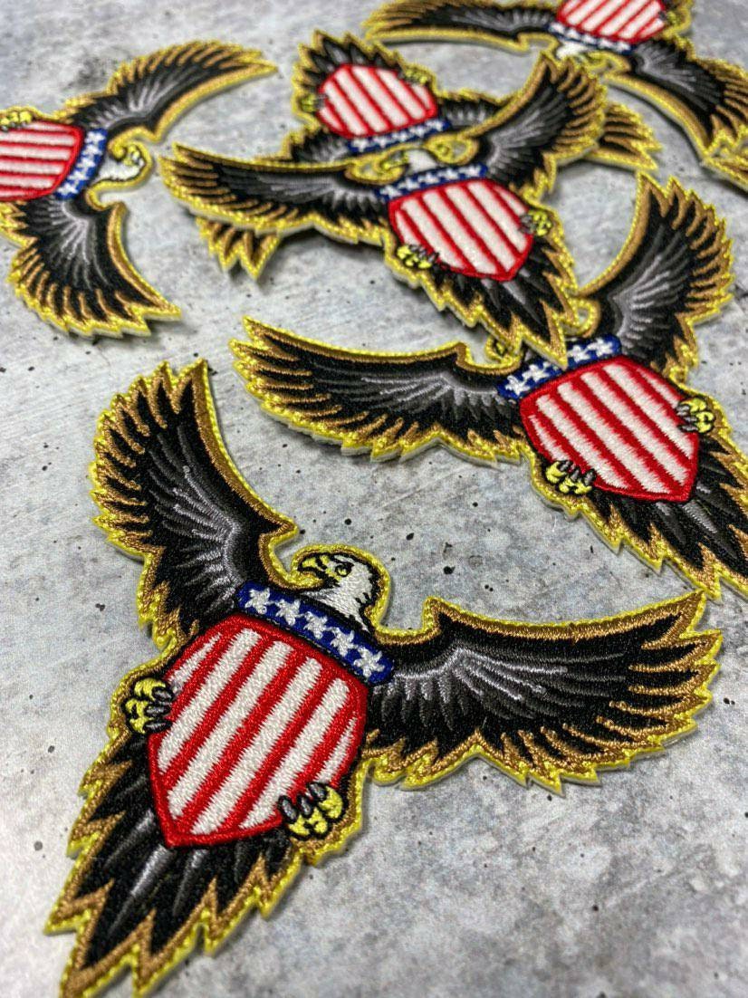 New Bald Eagle Military Emblem with 5-Stars and Red & White Stripes, –  PatchPartyClub