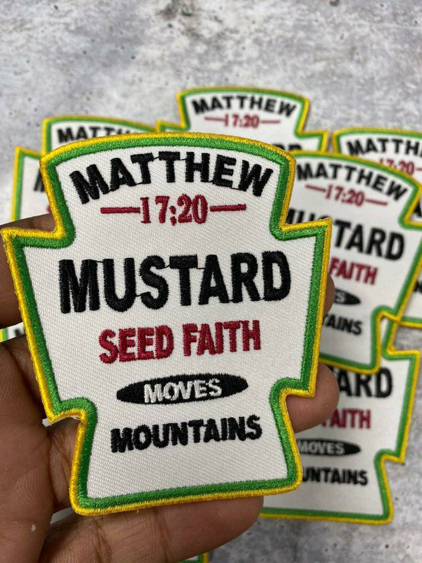 NEW,"Mustard Seed Faith", Moves Mountains, Inspirational Embroidered Patch, Size 3.5", Spiritual Patch, Patches for Clothing, Hats, and More