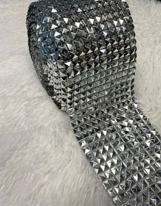 1-Yard, DIY "Pyramid" Studded Mesh, Flatback Rivets, Sew, or Glue on, Punk Rock Trim, Mesh Studs, Beaded Craft Supplies, Ribbon Mesh