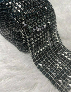 1-Yard, DIY "Pyramid" Studded Mesh, Flatback Rivets, Sew, or Glue on, Punk Rock Trim, Mesh Studs, Beaded Craft Supplies, Ribbon Mesh