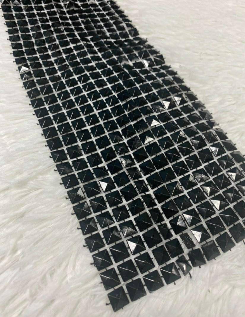 1-Yard, DIY "Pyramid" Studded Mesh, Flatback Rivets, Sew, or Glue on, Punk Rock Trim, Mesh Studs, Beaded Craft Supplies, Ribbon Mesh