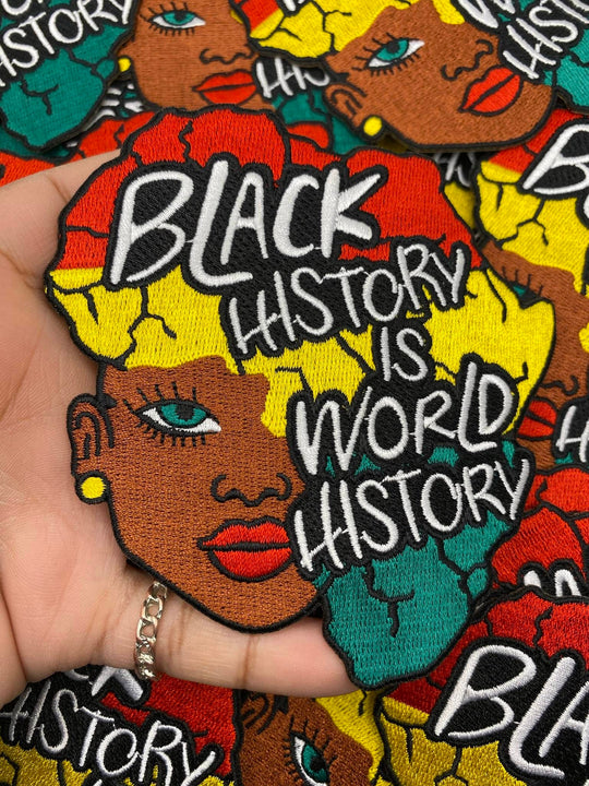 Beautiful,"Black History is World History", Queen Africa Hair, Exclusive Patch, Size 4", Black History Month Gifts