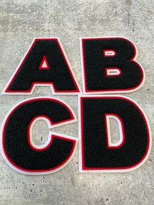6" Large "Black & White" Varsity Alphabet Patches,  Chenille w/Felt Letters, 1-pc, Choose Your Letter, A to Z Patch, Iron-on, Jacket Patch