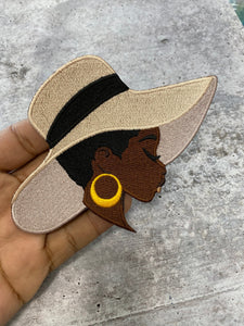 New, "Sunday Soul Chic (W/ Hat)" Afrocentric-Diva Patch, 5.5" Iron-on Embroidered Patch, DIY, Craft Supplies, Melanin Magic