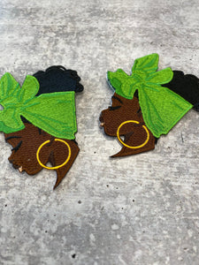 New, "CoCoa Cutie (Green Headwrap) " Afrocentric-Diva Patch, 3" Iron-on Embroidered Patch, DIY, Craft Supplies, Melanin Magic, Black Queen