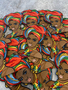 New, Colorful Nubian "Headwrap," 4-inch, Iron-on Embroidered Afrocentric Patch; Cute Black Girl Patch; DIY Patch, Craft Supplies