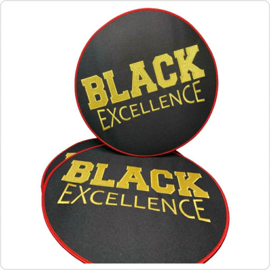 Exclusive, "Black Excellence," LARGE Patch for Jackets or Hoodies, Size 10", Metallic Gold Wording, Red Border, Black History Month Patch