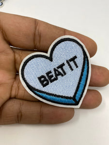 NEW, "Beat It"  2-pc/set, 2"-x 1" inch, DIY, Embroidered Applique Iron On Patch, Patches for Girls Jackets