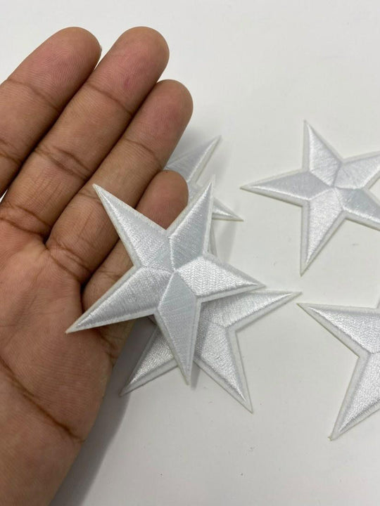 2pc/Metallic White Star Applique Set, Star Patch,2.5" inch,  Cool Applique For Clothing, Iron-on Embroidered Patch