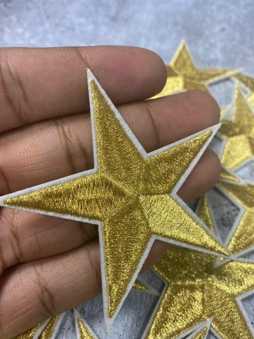 2pc/Metallic Gold Star Applique Set, Star Patch,2.5" inch,  Cool Applique For Clothing, Iron-on Embroidered Patch
