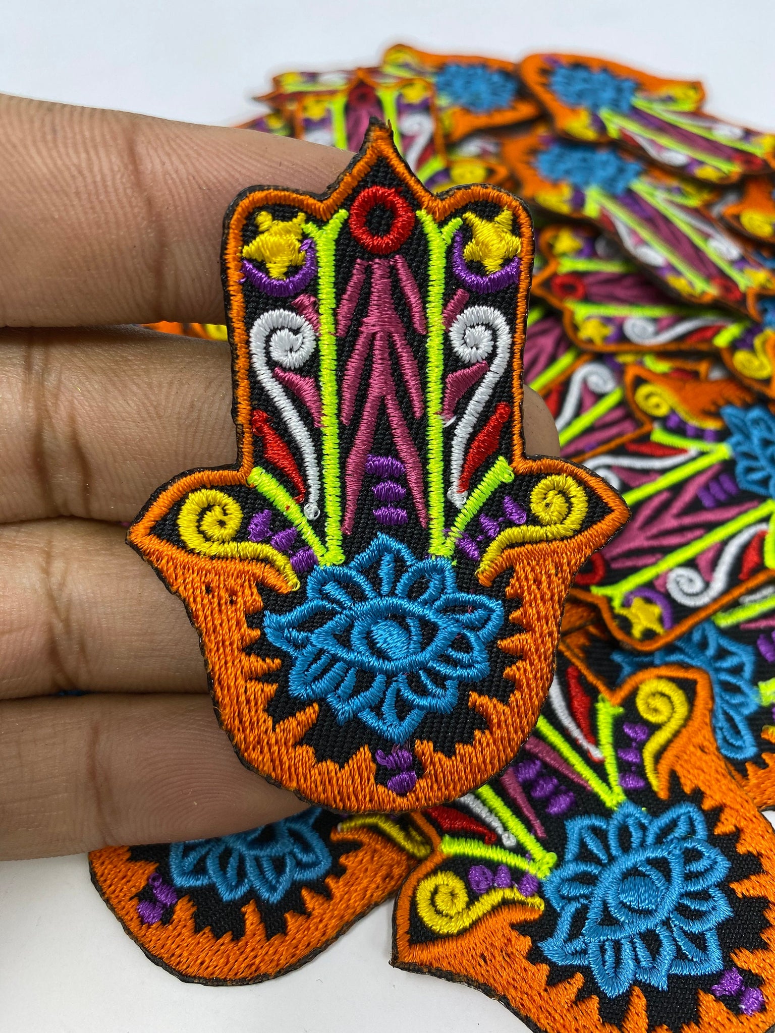 New Arrival, " 2pc Mini Hamsa Eye Patch, Iron-on Patch, Colorful, Cool Bling Patch, DIY Applique; Vintage Patch, Size 2.5"