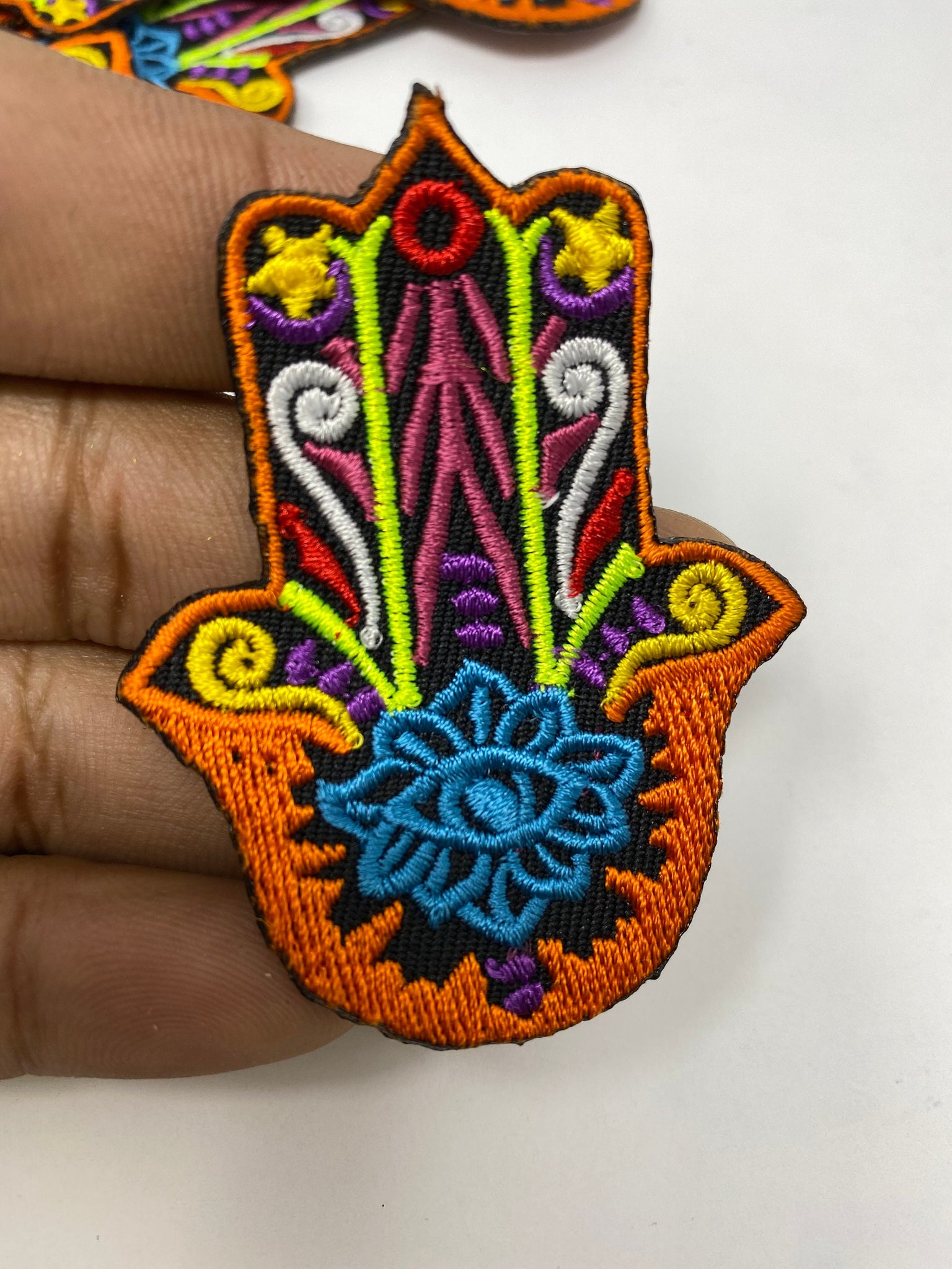 New Arrival, " 2pc Mini Hamsa Eye Patch, Iron-on Patch, Colorful, Cool Bling Patch, DIY Applique; Vintage Patch, Size 2.5"