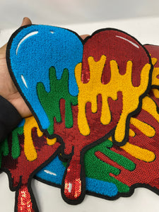 NEW, Large Chenille Patch "Colorful Dripping Heart " Patch (iron-on) Size 9X11", Exclusive Chenille Patch, Denim Jacket, Shirts, & Hoodies