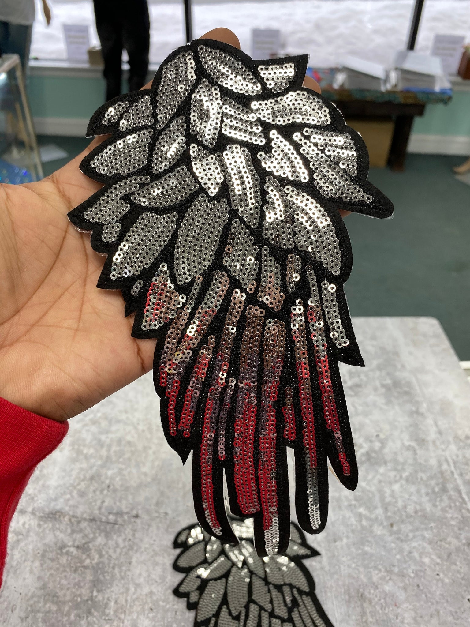 New Sequins, Silver Angel Wings Patch (iron-on) Size 10"x5.5", LARGE Bling Patch for Denim Jacket, Shirts, Hoodies