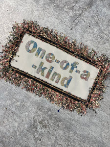 NEW, Exclusive, "One of A Kind," Size 9" x 5", (sew-on) Denim Confetti Fringe Fashion Applique, Patch for Denim Jacket, Camo, Sweaters