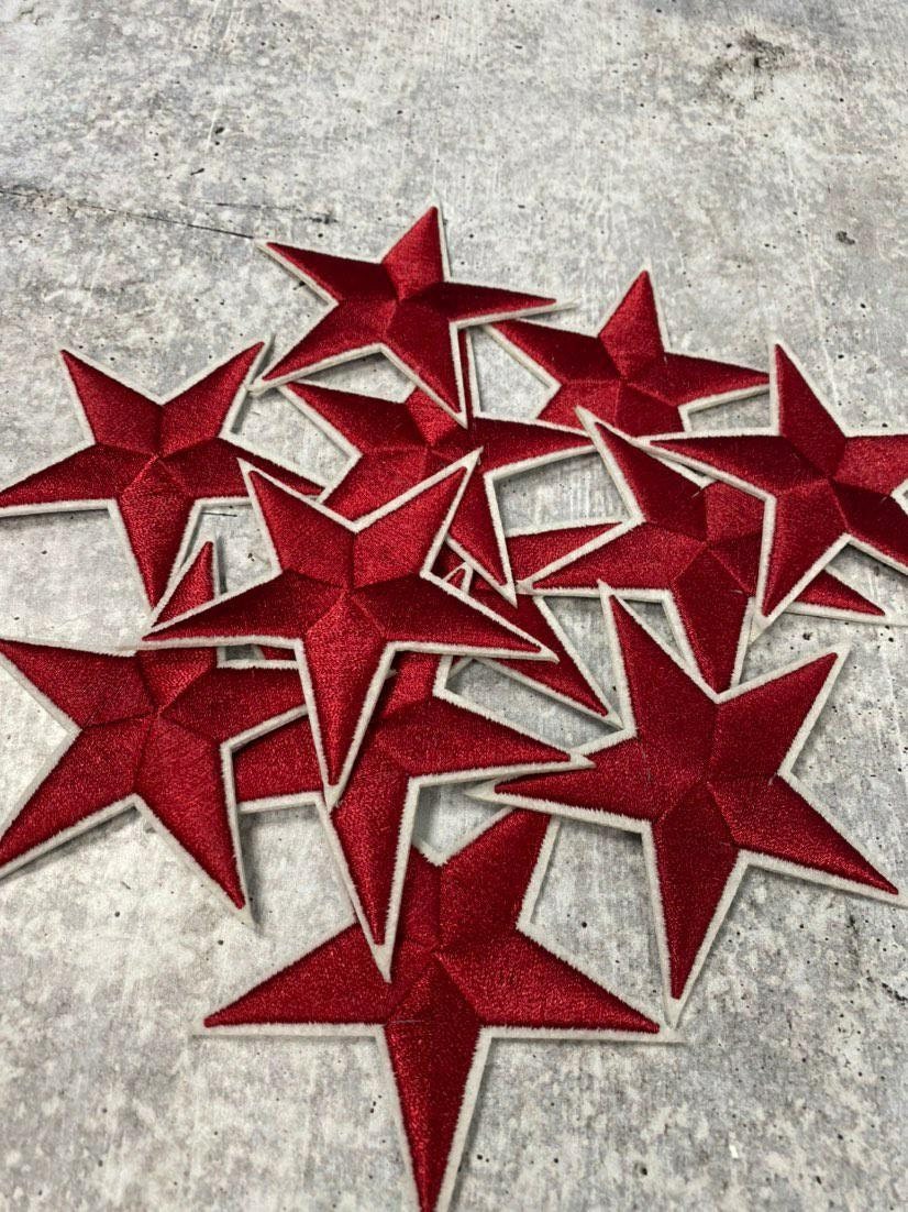 2pc/Metallic BURGUNDY Star Applique Set, Star Patch,2.5" inch,  Cool Applique For Clothing, Iron-on Embroidered Patch