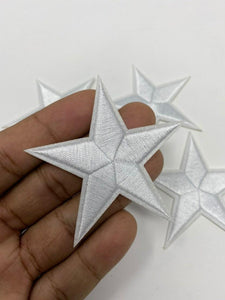 2pc/Metallic White Star Applique Set, Star Patch,2.5" inch,  Cool Applique For Clothing, Iron-on Embroidered Patch
