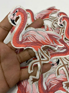 Cool, "Pink Flamingo" Iron-on Embroidered Patch, Size 5.5" Go Slow Sloth Applique