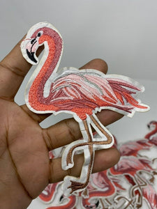 Cool, "Pink Flamingo" Iron-on Embroidered Patch, Size 5.5" Go Slow Sloth Applique